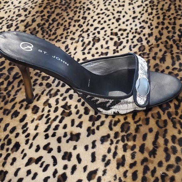 ST. JOHN Black/White/Silver Stilletto Mule S 8 - Picture 14 of 16
